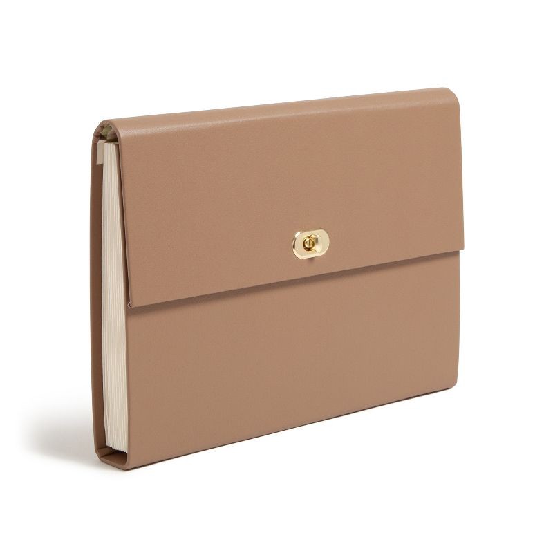 slide 7 of 10, U Brands 13 Pocket Recycled Pleather Expandable File Light Brown: Paper & Polyurethane File Organizer, 9.25" x 13.125", 1 ct