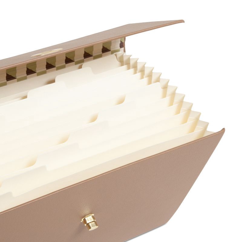 slide 9 of 10, U Brands 13 Pocket Recycled Pleather Expandable File Light Brown: Paper & Polyurethane File Organizer, 9.25" x 13.125", 1 ct