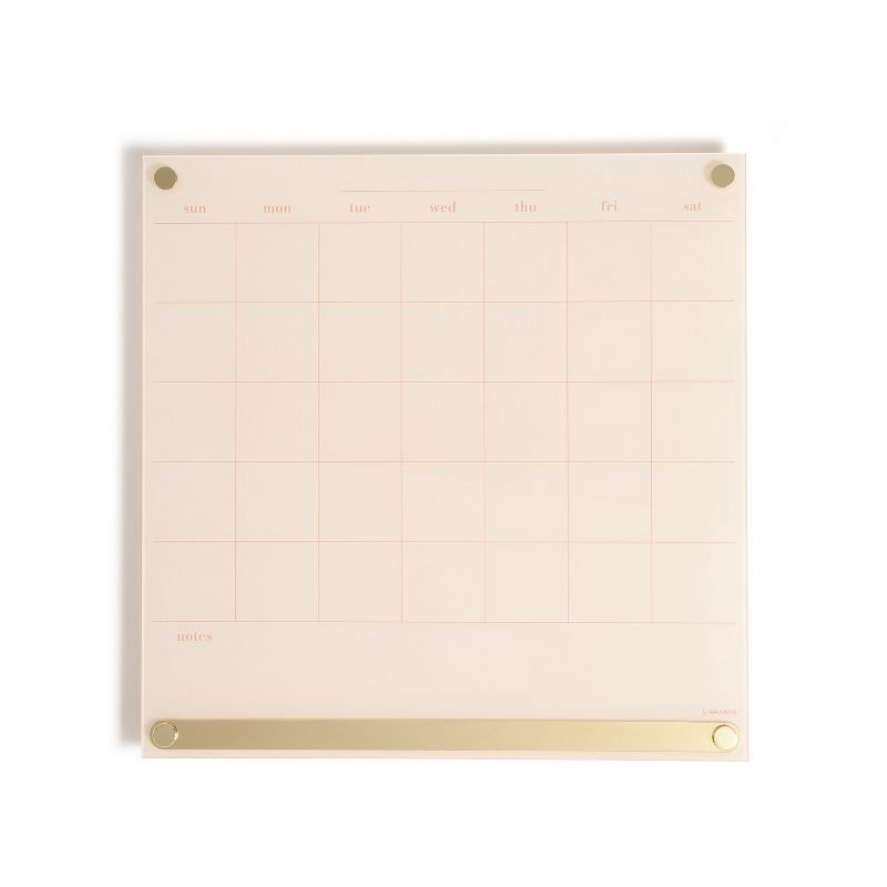 slide 2 of 8, U Brands 16"x16" Acrylic Dry Erase Calendar with Metal Bulletin Strip Cream/Gold, 1 ct