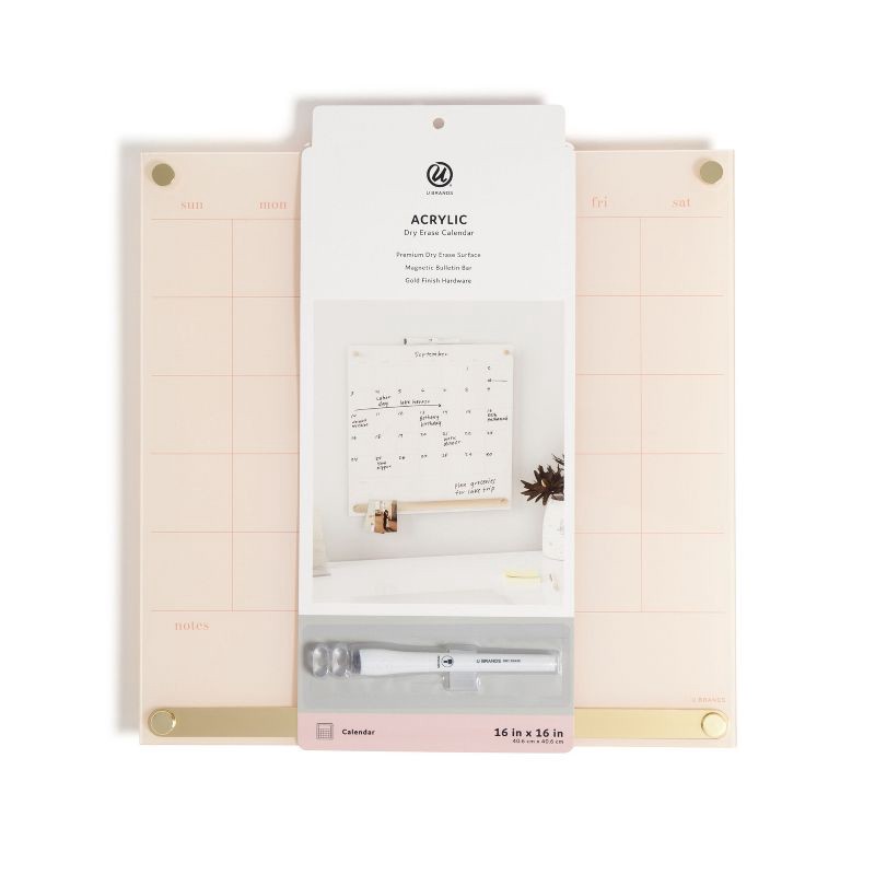 slide 3 of 8, U Brands 16"x16" Acrylic Dry Erase Calendar with Metal Bulletin Strip Cream/Gold, 1 ct