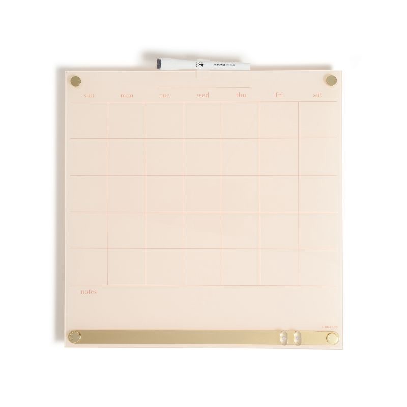 slide 1 of 8, U Brands 16"x16" Acrylic Dry Erase Calendar with Metal Bulletin Strip Cream/Gold, 1 ct