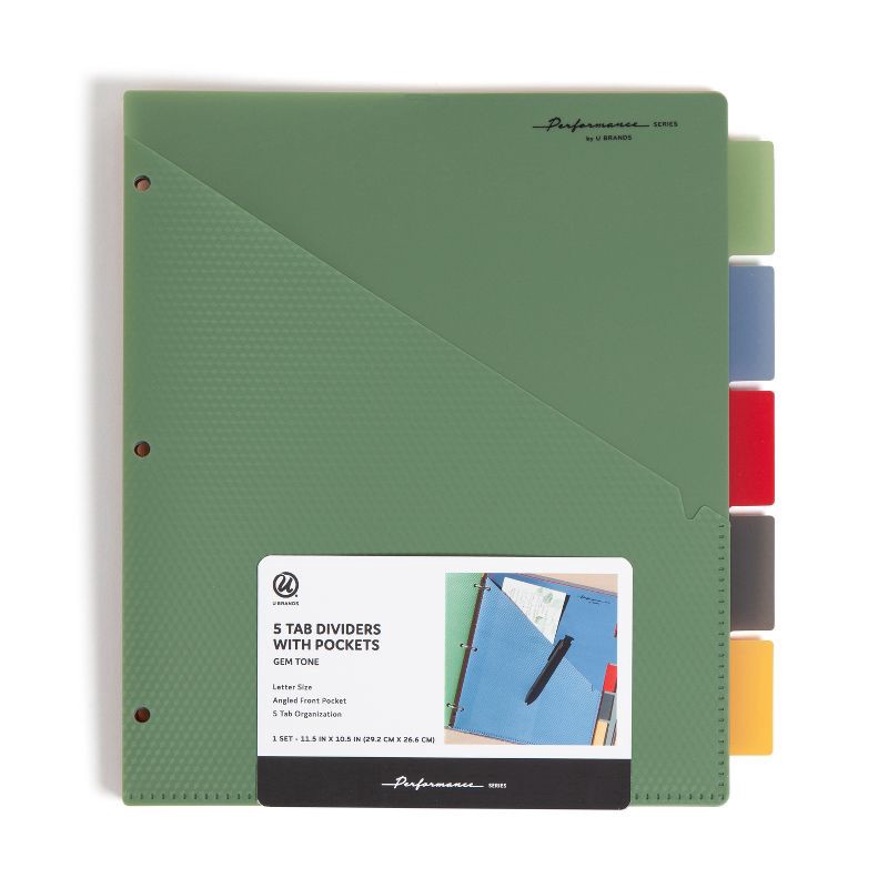 slide 3 of 6, U Brands Performance 5 Tab Poly Dividers with Pockets Gem Tone, 1 ct