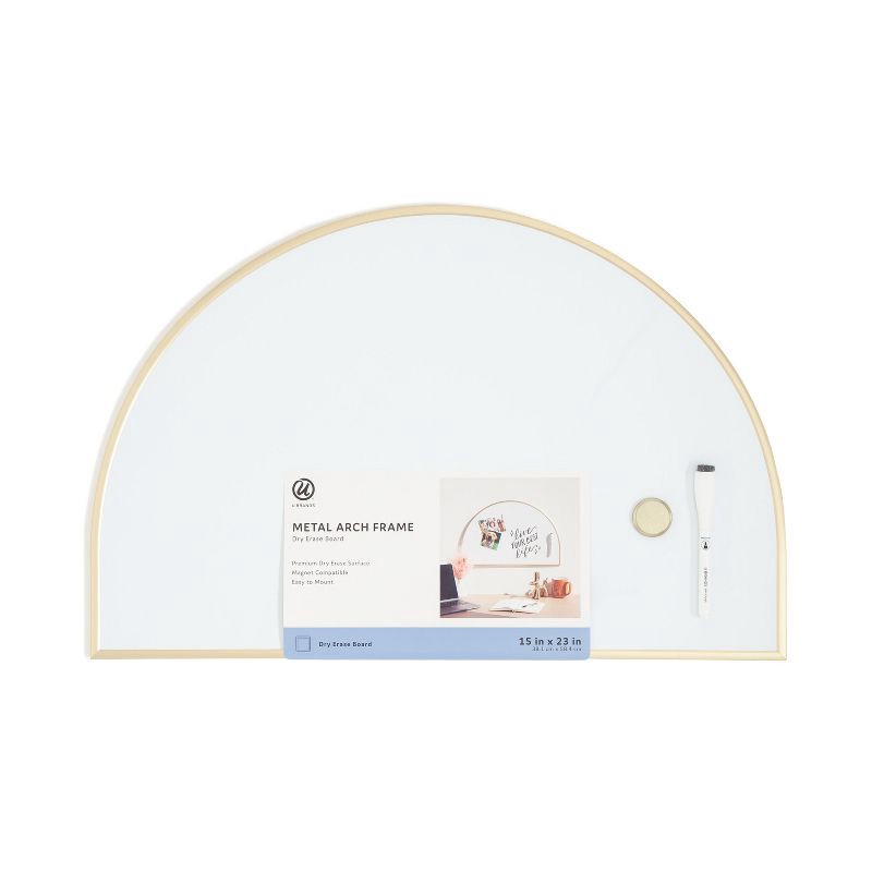 slide 3 of 10, U Brands 15"x23" Metal Frame Arch Dry Erase Board Gold: Magnetic Whiteboard, Wall Mount, Includes Hardware, 1 ct