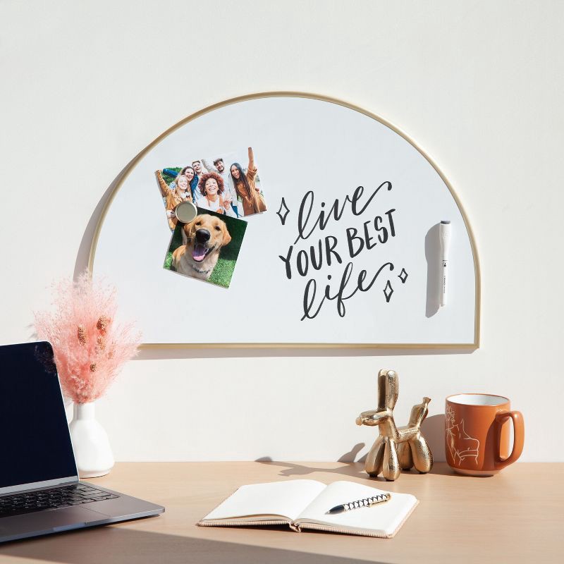 slide 10 of 10, U Brands 15"x23" Metal Frame Arch Dry Erase Board Gold: Magnetic Whiteboard, Wall Mount, Includes Hardware, 1 ct