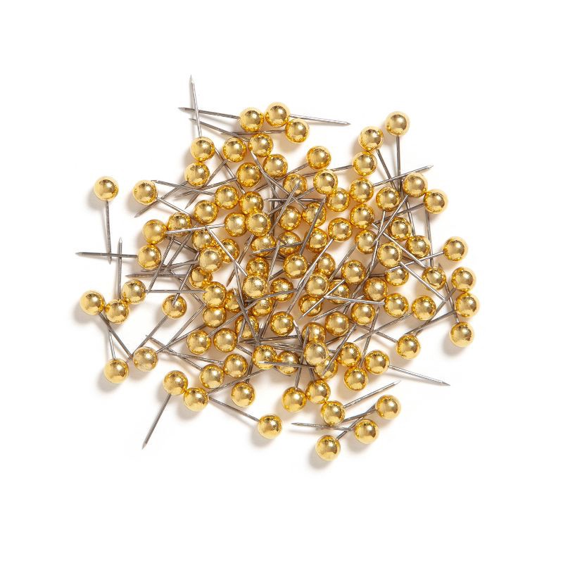 slide 2 of 9, U Brands 100ct Gold Map Push Pins: Thumb Tacks for Wall, Plastic, Clips & Fasteners, Art & Stationery, 0.87" Height, 100 ct