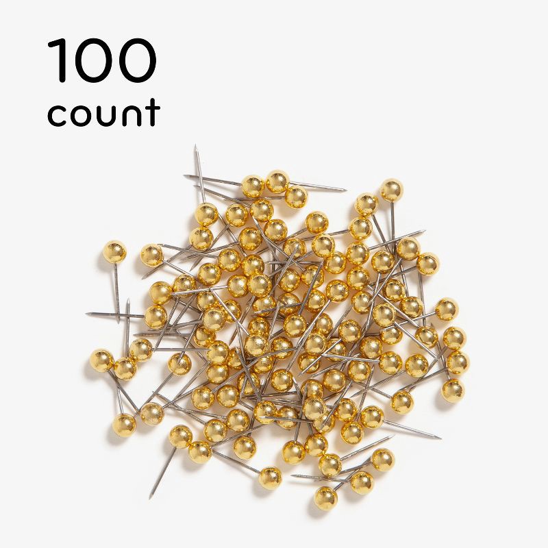slide 4 of 9, U Brands 100ct Gold Map Push Pins: Thumb Tacks for Wall, Plastic, Clips & Fasteners, Art & Stationery, 0.87" Height, 100 ct