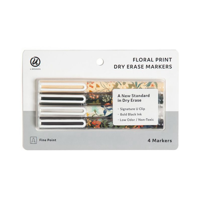 slide 3 of 8, U Brands 4ct Fine Point Fashion Dry Erase Markers Botanical Studies: Desk Accessories for Teachers & Dry Erase Board, 4 ct
