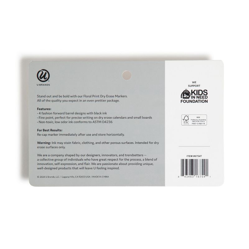 slide 7 of 8, U Brands 4ct Fine Point Fashion Dry Erase Markers Botanical Studies: Desk Accessories for Teachers & Dry Erase Board, 4 ct