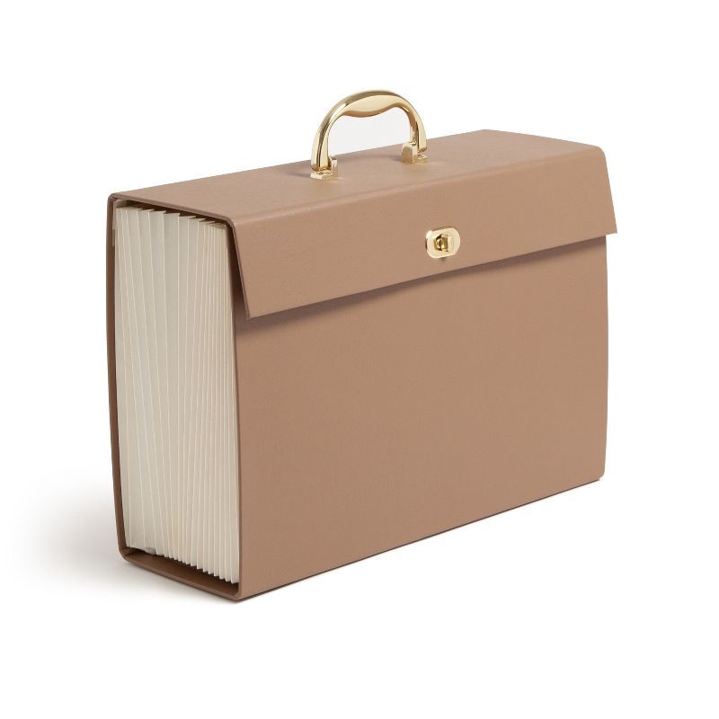 slide 1 of 9, U Brands 19 Pocket Recycled Pleather Expandable File Light Brown: File Organizer & Holder, Letter Size, Storage Bin, 1 ct