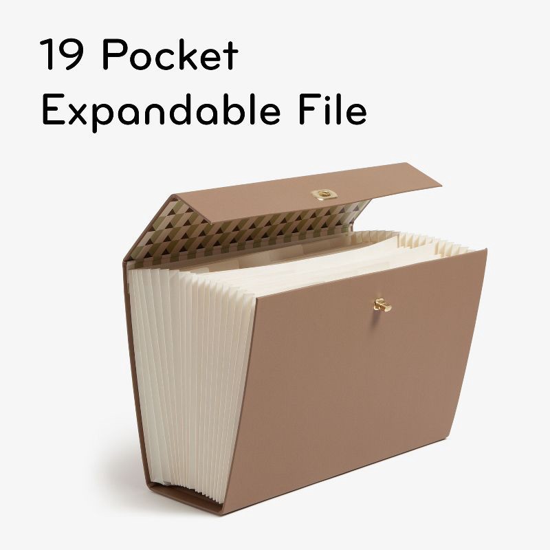 slide 5 of 9, U Brands 19 Pocket Recycled Pleather Expandable File Light Brown: File Organizer & Holder, Letter Size, Storage Bin, 1 ct
