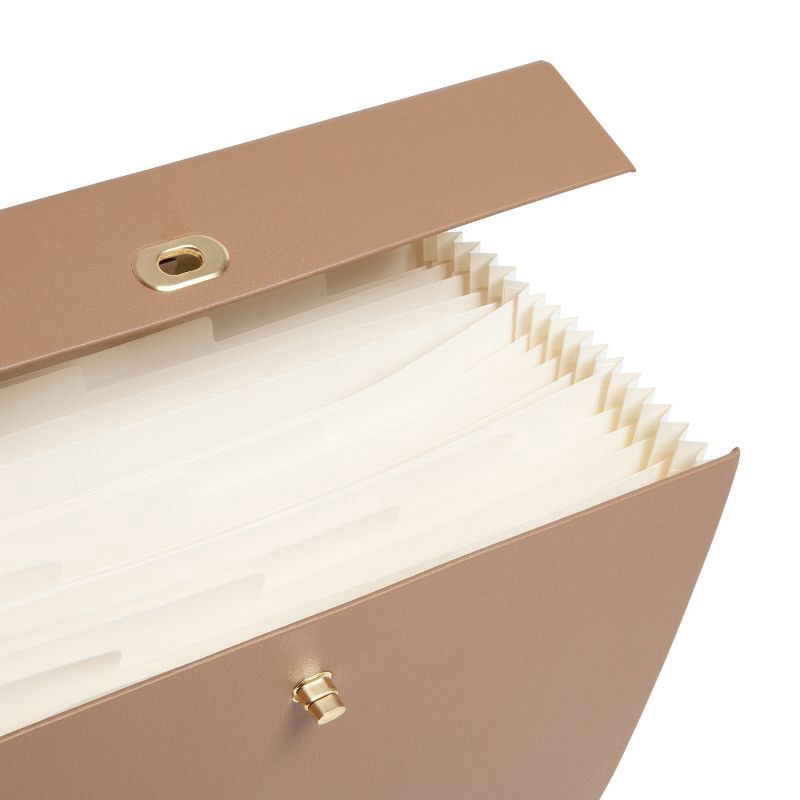 slide 8 of 9, U Brands 19 Pocket Recycled Pleather Expandable File Light Brown: File Organizer & Holder, Letter Size, Storage Bin, 1 ct