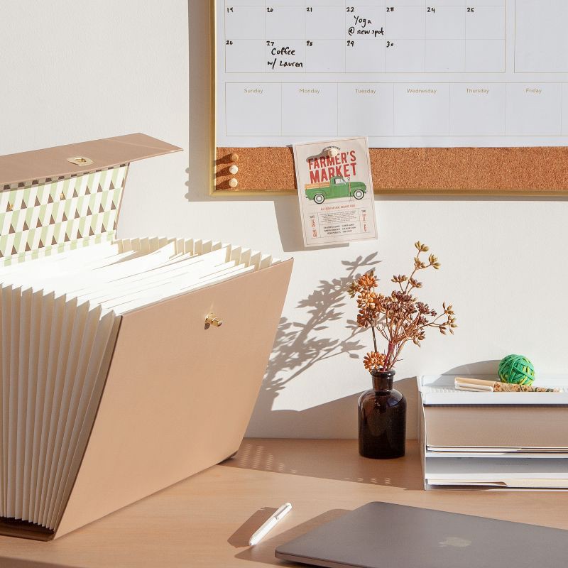 slide 9 of 9, U Brands 19 Pocket Recycled Pleather Expandable File Light Brown: File Organizer & Holder, Letter Size, Storage Bin, 1 ct