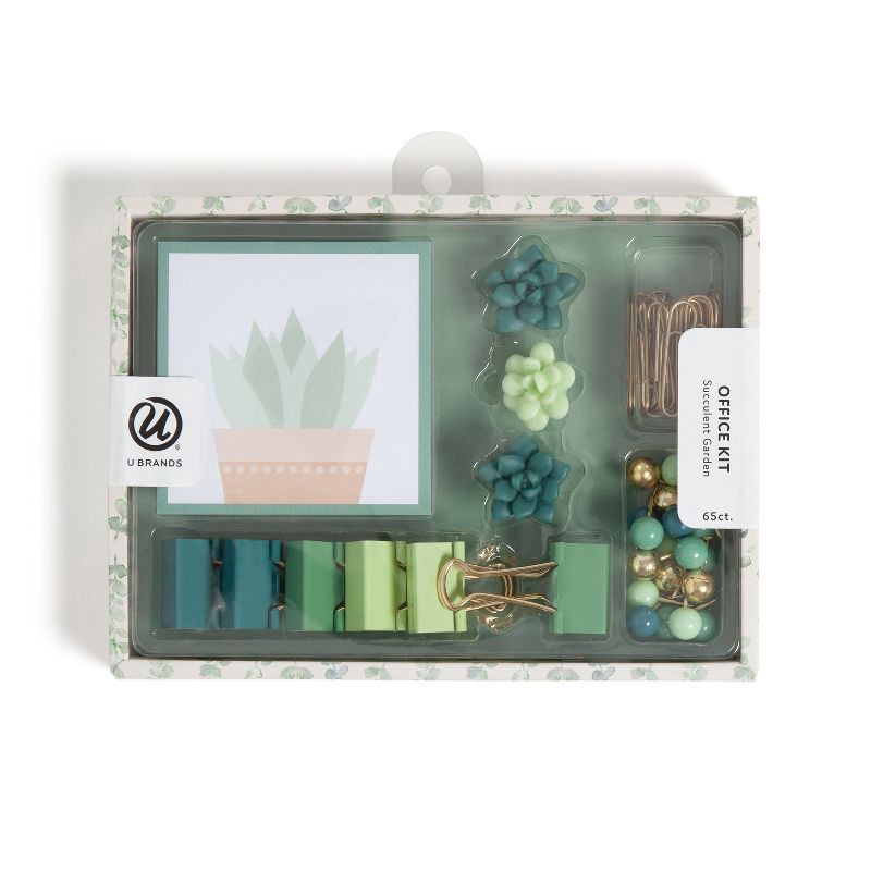 slide 2 of 8, U Brands 65ct Office Accessories Kit with Sticky Notepad Succulents, 65 ct