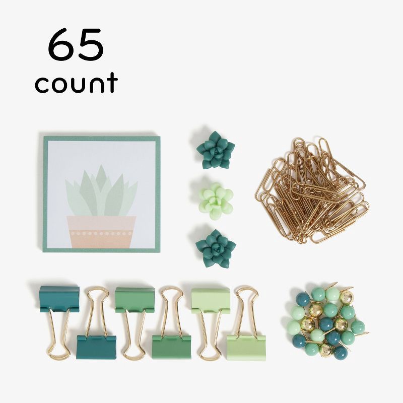 slide 3 of 8, U Brands 65ct Office Accessories Kit with Sticky Notepad Succulents, 65 ct