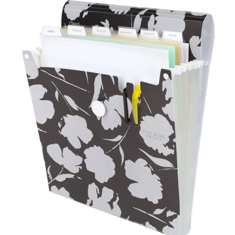 slide 2 of 6, Five Star 7pkt Large Vertical Expanding File Floral Black: Polypropylene File Organizer, 1 Year Warranty, 12.34" Height, 1 ct