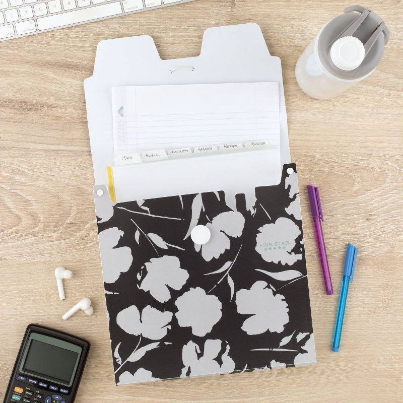 slide 6 of 6, Five Star 7pkt Large Vertical Expanding File Floral Black: Polypropylene File Organizer, 1 Year Warranty, 12.34" Height, 1 ct