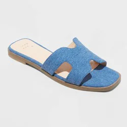 Women's Nina Slide Sandals - A New Day™ Blue Denim 9.5