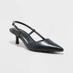 Women's Annette Slingback Heels - A New Day™ Black 7: Kitten Heel, Adjustable Buckle, Closed Pointed Toe