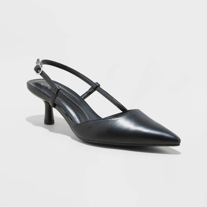 slide 1 of 4, Women's Annette Slingback Heels - A New Day™ Black 8.5: Adjustable Buckle Strap, Cone Heel, Foam Insole, Non-Marking Outsole, 1 ct
