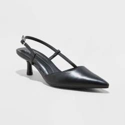 Women's Annette Slingback Heels - A New Day™ Black 9: Kitten Heel, Adjustable Buckle, Closed Pointed Toe