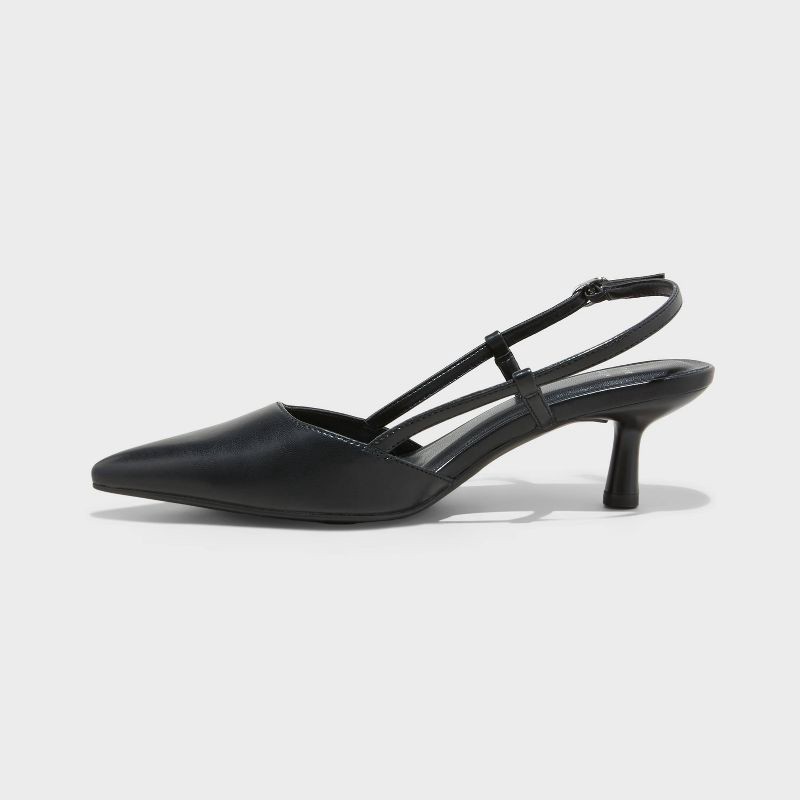 slide 2 of 4, Women's Annette Slingback Heels - A New Day™ Black 11: Kitten Heel, Adjustable Buckle, Closed Pointed Toe, 1 ct