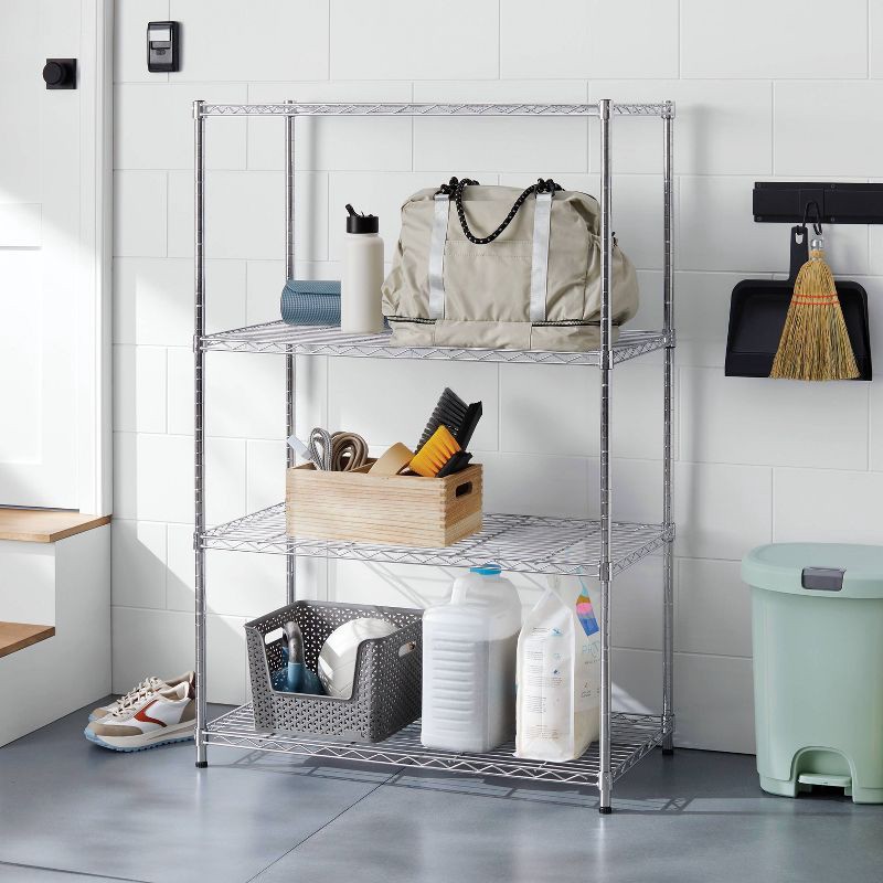 slide 2 of 3, 4 Tier Wide Wire Shelving Chrome - Brightroom™: Steel Utility Storage, Adjustable Feet & Shelves, 350 lb Capacity, 350 lb