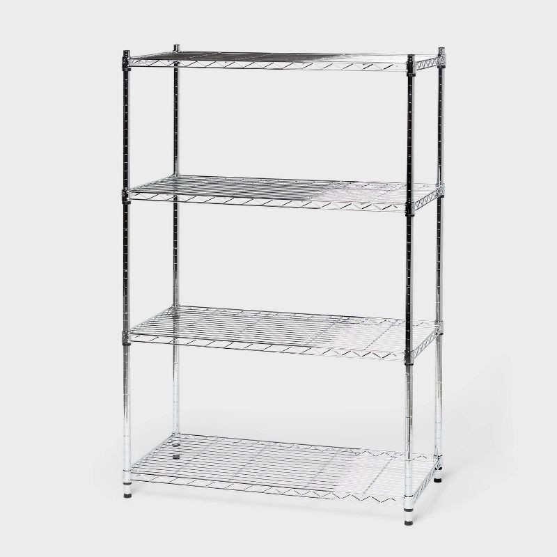 slide 1 of 3, 4 Tier Wide Wire Shelving Chrome - Brightroom™: Steel Utility Storage, Adjustable Feet & Shelves, 350 lb Capacity, 350 lb