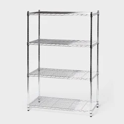 4 Tier Wide Wire Shelving Chrome - Brightroom™: Steel Utility Storage, Adjustable Feet & Shelves, 350 lb Capacity