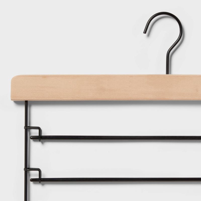 slide 3 of 3, 2pk 5 Tier Pant Hangers - Brightroom™: Multicolored Hardwood & Steel, Adult Clothes Hangers, 1 Year Warranty, 2 ct