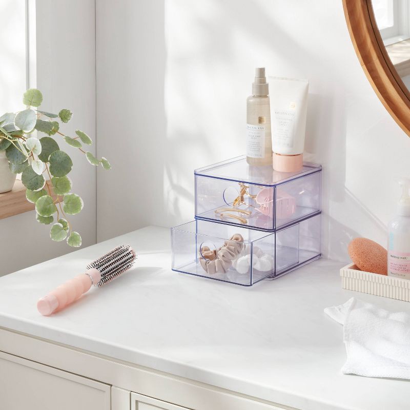 slide 2 of 4, Clear Stackable Drawer - Brightroom™: Plastic Utility Storage, 2 Drawers, 6"x6"x6", Toiletries Organizer, 1 ct
