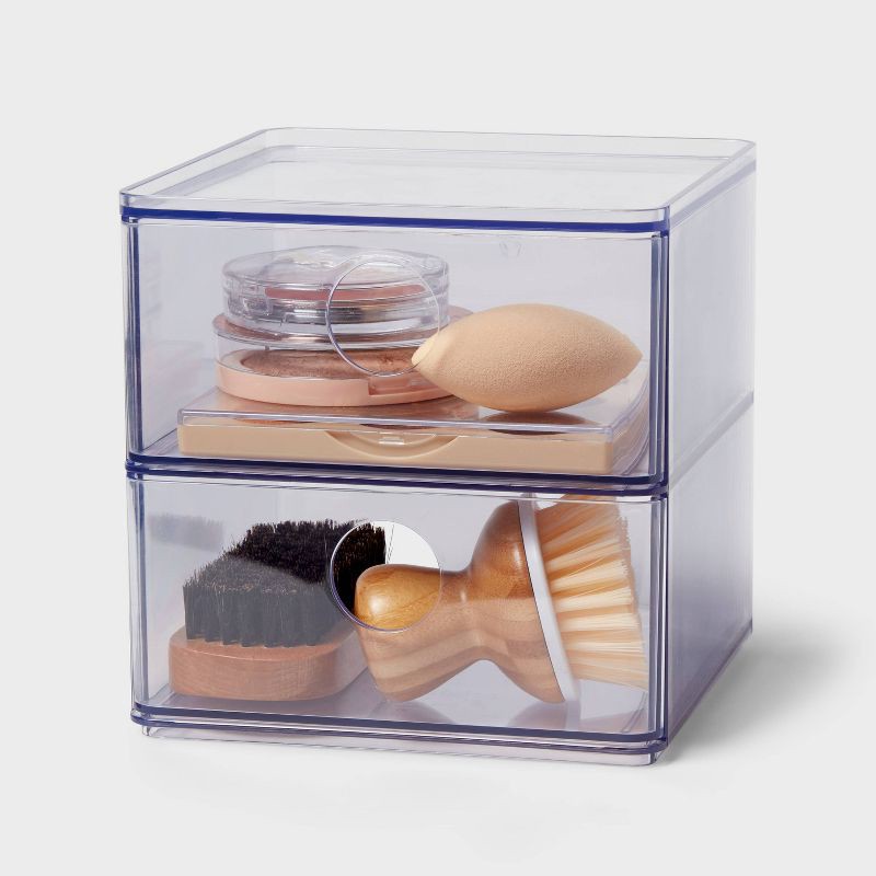 slide 4 of 4, Clear Stackable Drawer - Brightroom™: Plastic Utility Storage, 2 Drawers, 6"x6"x6", Toiletries Organizer, 1 ct