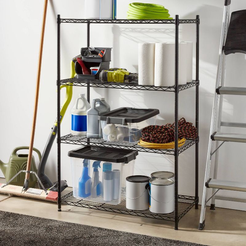 slide 2 of 3, 4 Tier Wide Wire Shelving Black - Brightroom™: Steel Storage Shelves, Adjustable Wire Rack, 350 lb Capacity, 350 lb