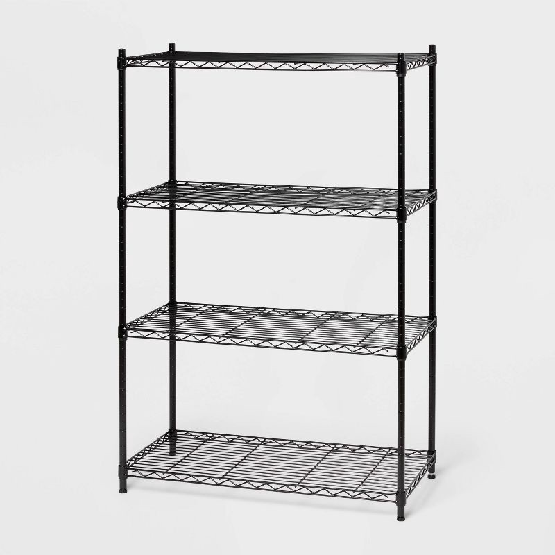 slide 1 of 3, 4 Tier Wide Wire Shelving Black - Brightroom™: Steel Storage Shelves, Adjustable Wire Rack, 350 lb Capacity, 350 lb