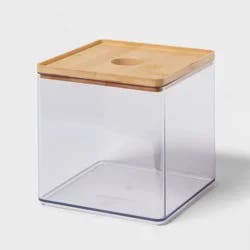 Clear Canister Large with Bamboo Lid - Brightroom™: Bathroom Container with Lid, Qtip Holder, 6"x6"x6" Plastic