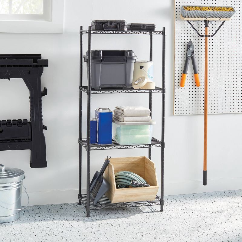 slide 2 of 3, 4 Tier Wire Shelving Black - Brightroom™: Steel Utility Storage, Adjustable Feet & Shelves, 350 lb Capacity, 54" Height, 350 lb