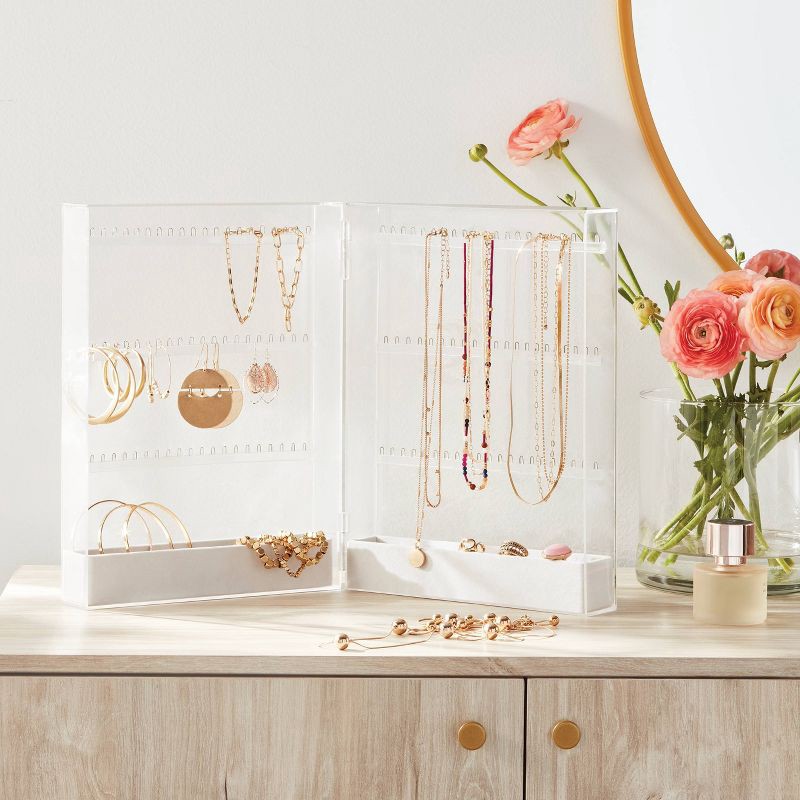 slide 2 of 3, Folding Acrylic Accessory Organizer - Brightroom™: Clear Jewelry Storage, Necklace & Earring Holder, 3-Piece Set, 1 ct