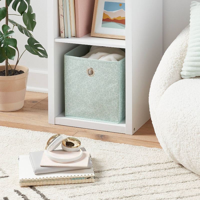 slide 2 of 6, 11" Fabric Bin Mint Floral - Room Essentials™: Square Storage Cube, Polyester, Folds Flat, 11 Inch System Compatible, 1 ct
