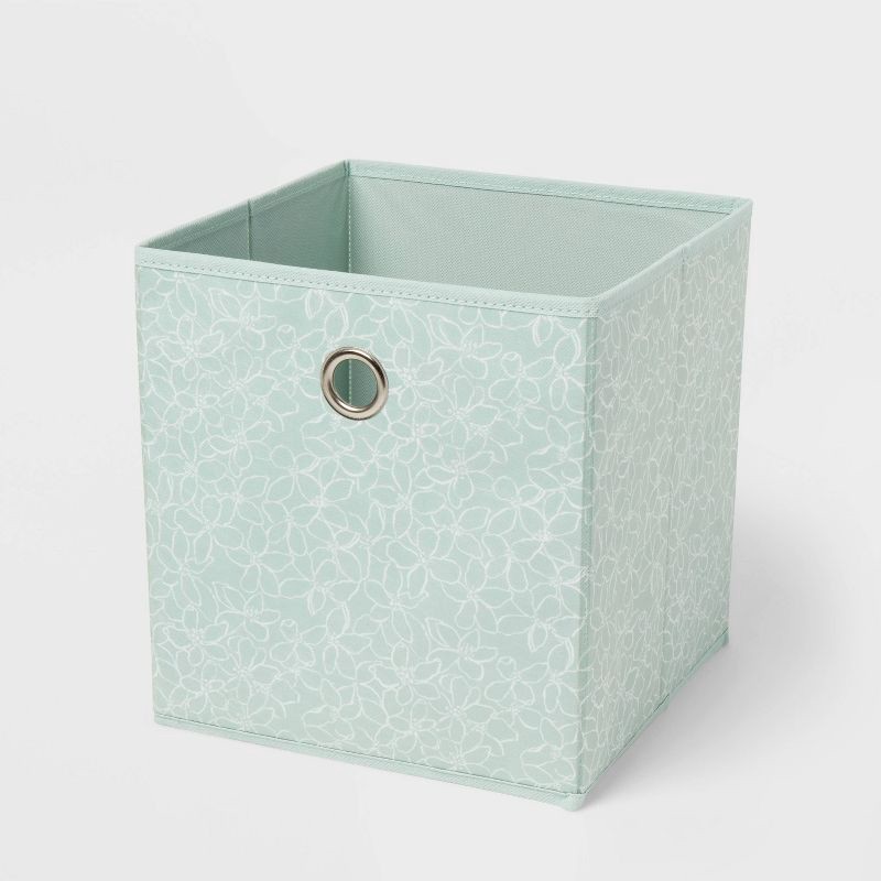 slide 1 of 6, 11" Fabric Bin Mint Floral - Room Essentials™: Square Storage Cube, Polyester, Folds Flat, 11 Inch System Compatible, 1 ct