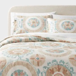 King Suzani Print Duvet Cover and Sham Set Ivory/Light Teal Blue - Threshold™: Cotton Sateen, OEKO-TEX Certified, Zippered