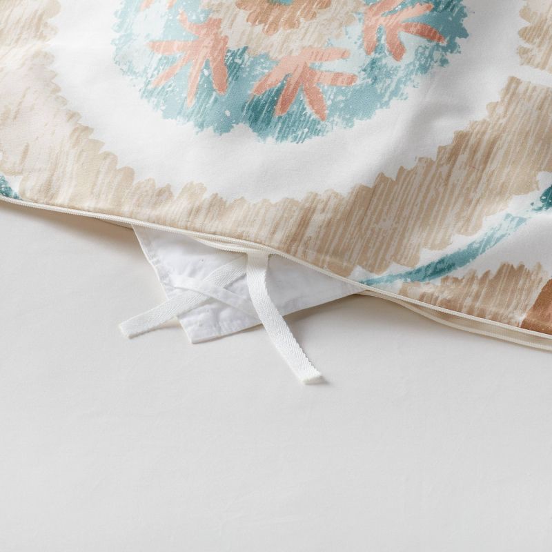 slide 6 of 6, Full/Queen Suzani Print Duvet Cover and Sham Set Ivory/Light Teal Blue - Threshold™, 1 ct