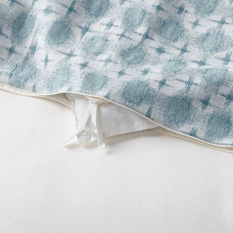slide 6 of 6, Full/Queen Yarn Dye Ikat Duvet Cover and Sham Set Ivory/Teal Blue/Light Teal Blue - Threshold™: Cotton Slub, Zipper Closure, OEKO-TEX Certified, 1 ct