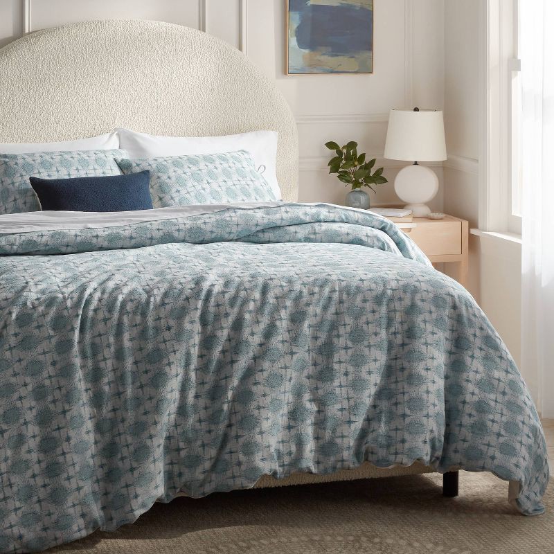 slide 2 of 6, King Yarn Dye Ikat Duvet Cover and Sham Set Ivory/Teal Blue/Light Teal Blue - Threshold™: Cotton Jacquard, Zippered Closure, OEKO-TEX Certified, 1 ct