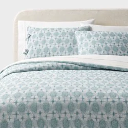 King Yarn Dye Ikat Duvet Cover and Sham Set Ivory/Teal Blue/Light Teal Blue - Threshold™: Cotton Jacquard, Zippered Closure, OEKO-TEX Certified