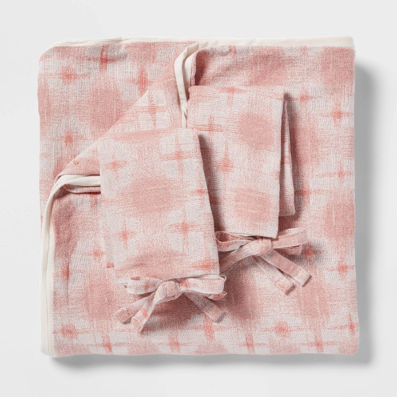 slide 3 of 6, Full/Queen Yarn Dye Ikat Duvet Cover and Sham Set Ivory/Mauve - Threshold™: Cotton Slub, Zippered, Oeko-Tex Certified, 1 ct