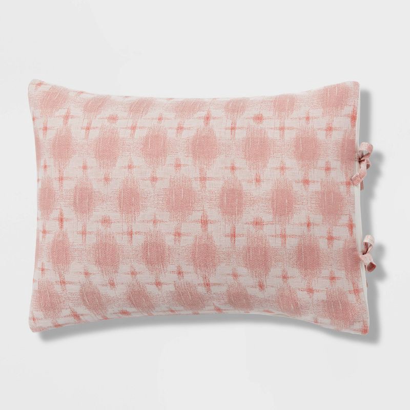 slide 4 of 6, Full/Queen Yarn Dye Ikat Duvet Cover and Sham Set Ivory/Mauve - Threshold™: Cotton Slub, Zippered, Oeko-Tex Certified, 1 ct