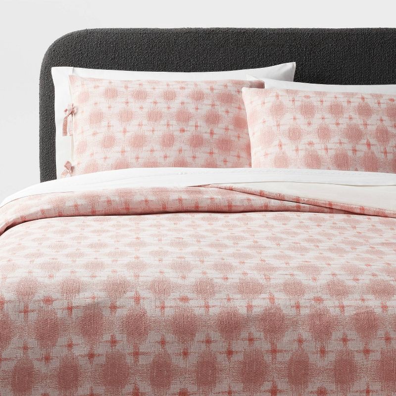 slide 2 of 6, King Yarn Dye Ikat Duvet Cover and Sham Set Ivory/Mauve - Threshold™: Cotton Slub, Zippered, OEKO-TEX Certified, 1 ct