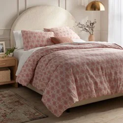 King Yarn Dye Ikat Duvet Cover and Sham Set Ivory/Mauve - Threshold™: Cotton Slub, Zippered, OEKO-TEX Certified