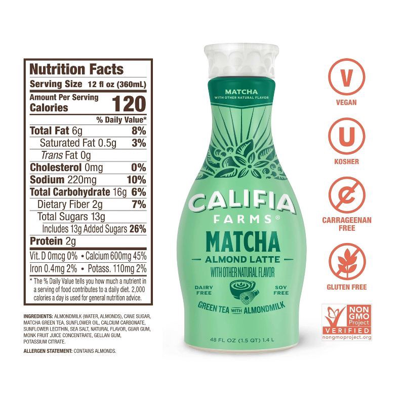 slide 6 of 7, Califia Farms Matcha Almond Latte - 48 fl oz, 48 fl oz