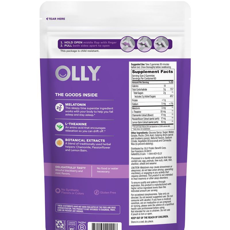 slide 7 of 8, OLLY 3mg Melatonin Sleep Gummies - Blackberry Zen - 120ct, 120 ct; 3 mg