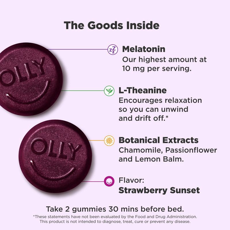slide 3 of 9, OLLY Maximum Sleep 10mg Vegan Gummies - Strawberry - 50ct, 50 ct; 10 mg